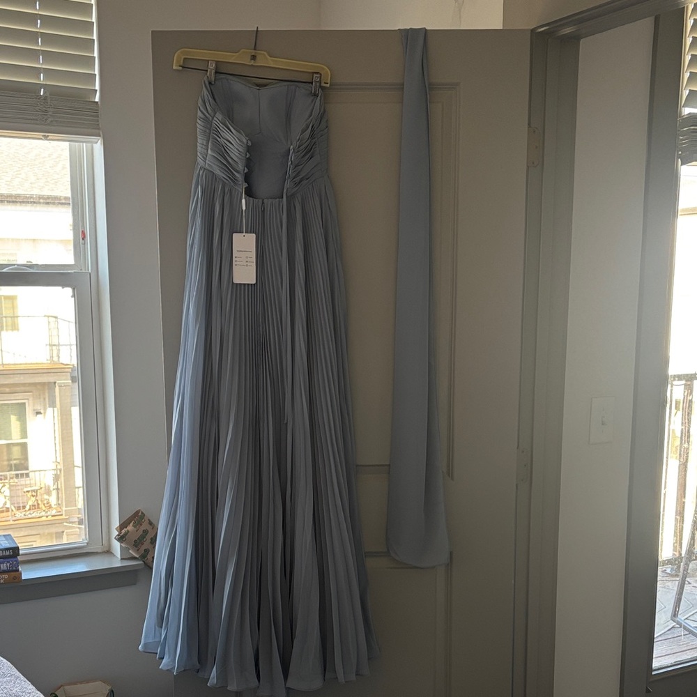 Amazon Strapless Dusty Blue Pleated Dress - Picture 4 of 5